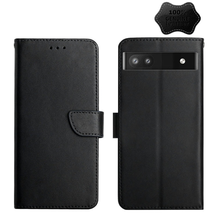 For Google Pixel 6a Genuine Leather Fingerprint-proof Horizontal Flip Phone Case(Black) - Google Cases by PMC TechLife | Online Shopping South Africa | PMC TechLife