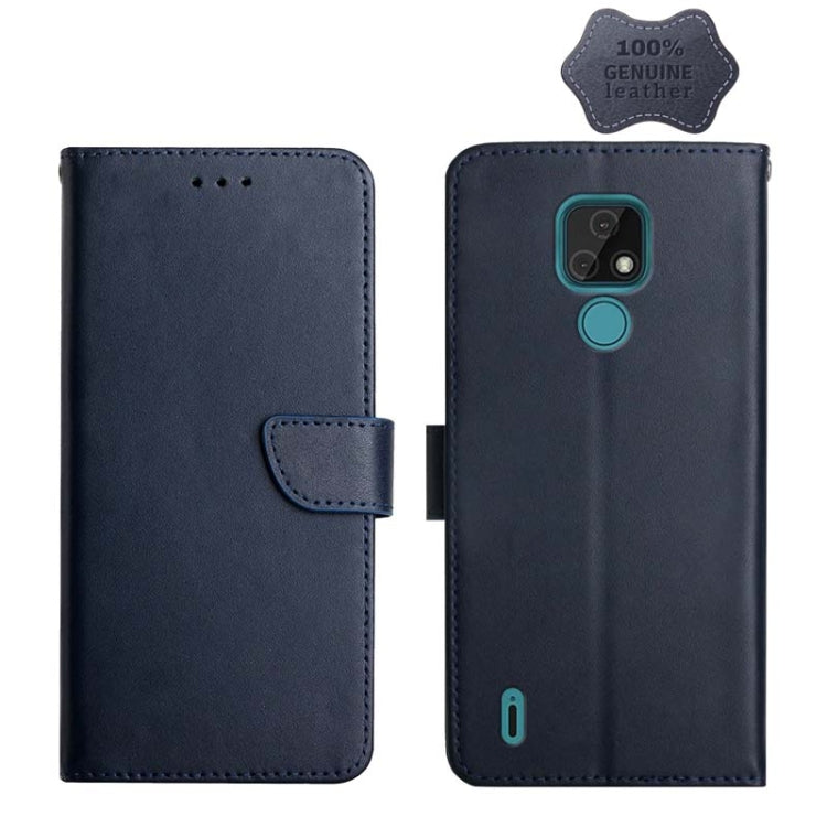 For Motorola Moto E7 Genuine Leather Fingerprint-proof Horizontal Flip Phone Case(Blue) - Motorola Cases by PMC TechLife | Online Shopping South Africa | PMC TechLife | Buy Now Pay Later Mobicred
