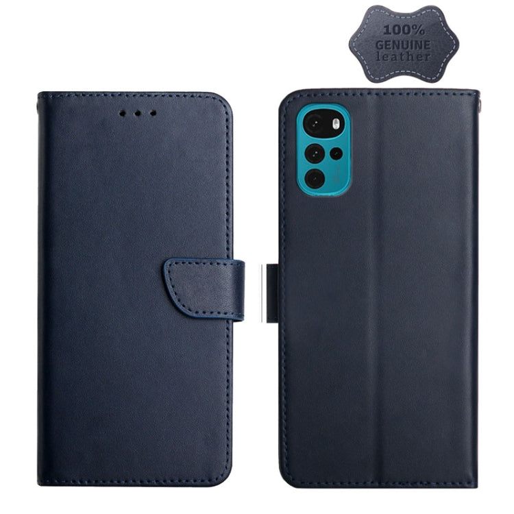 For Motorola Moto G22 Genuine Leather Fingerprint-proof Horizontal Flip Phone Case(Blue) - Motorola Cases by PMC TechLife | Online Shopping South Africa | PMC TechLife | Buy Now Pay Later Mobicred