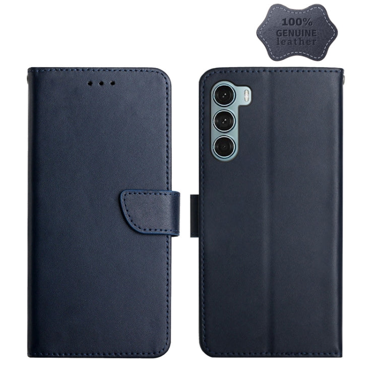 For Motorola Moto G200 5G Genuine Leather Fingerprint-proof Horizontal Flip Phone Case(Blue) - Motorola Cases by PMC TechLife | Online Shopping South Africa | PMC TechLife | Buy Now Pay Later Mobicred