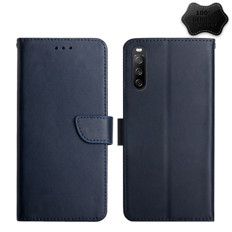 For Sony Xperia 10 III Genuine Leather Fingerprint-proof Flip Phone Case(Blue) - Sony Cases by PMC TechLife | Online Shopping South Africa | PMC TechLife | Buy Now Pay Later Mobicred