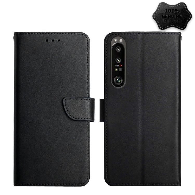 For Sony Xperia 1 IV Genuine Leather Fingerprint-proof Flip Phone Case(Black) - Sony Cases by PMC TechLife | Online Shopping South Africa | PMC TechLife | Buy Now Pay Later Mobicred