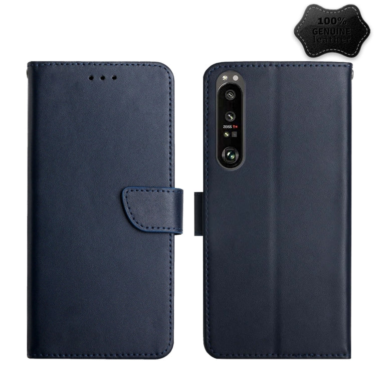 For Sony Xperia 1 IV Genuine Leather Fingerprint-proof Flip Phone Case(Blue) - Sony Cases by PMC TechLife | Online Shopping South Africa | PMC TechLife | Buy Now Pay Later Mobicred