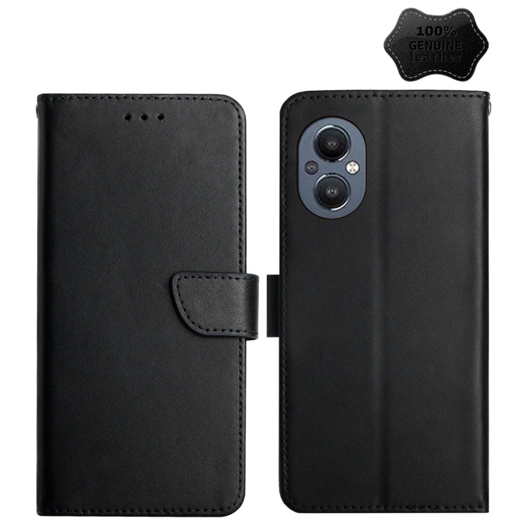For OnePlus Nord N20 5G Genuine Leather Fingerprint-proof Horizontal Flip Phone Case(Black) - OnePlus Cases by PMC TechLife | Online Shopping South Africa | PMC TechLife | Buy Now Pay Later Mobicred