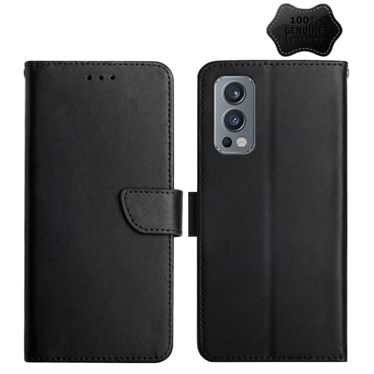 For OnePlus Nord 2 5G Genuine Leather Fingerprint-proof Horizontal Flip Phone Case(Black) - OnePlus Cases by PMC TechLife | Online Shopping South Africa | PMC TechLife | Buy Now Pay Later Mobicred