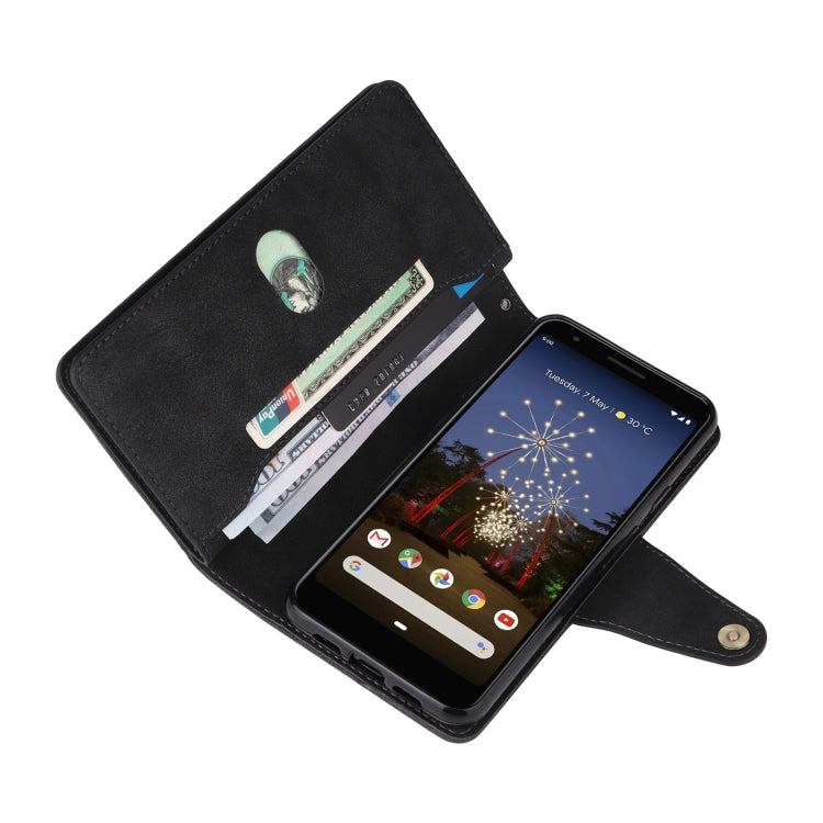 For Google Pixel 3A Rivet Buckle 9 Cards Three Fold Leather Phone Case(Black) - Google Cases by PMC TechLife | Online Shopping South Africa | PMC TechLife | Buy Now Pay Later Mobicred