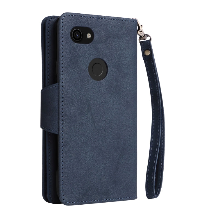 For Google Pixel 3A Rivet Buckle 9 Cards Three Fold Leather Phone Case(Blue) - Google Cases by PMC TechLife | Online Shopping South Africa | PMC TechLife | Buy Now Pay Later Mobicred