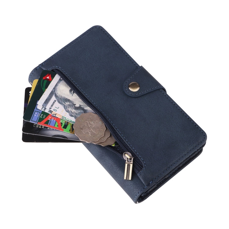 For Google Pixel 3A Rivet Buckle 9 Cards Three Fold Leather Phone Case(Blue) - Google Cases by PMC TechLife | Online Shopping South Africa | PMC TechLife | Buy Now Pay Later Mobicred