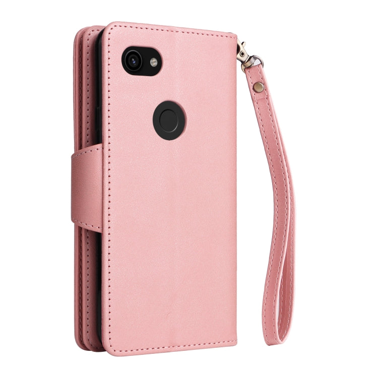 For Google Pixel 3A Rivet Buckle 9 Cards Three Fold Leather Phone Case(Rose Gold) - Google Cases by PMC TechLife | Online Shopping South Africa | PMC TechLife | Buy Now Pay Later Mobicred