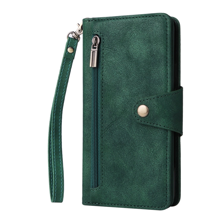 For Google Pixel 3A Rivet Buckle 9 Cards Three Fold Leather Phone Case(Green) - Google Cases by PMC TechLife | Online Shopping South Africa | PMC TechLife | Buy Now Pay Later Mobicred