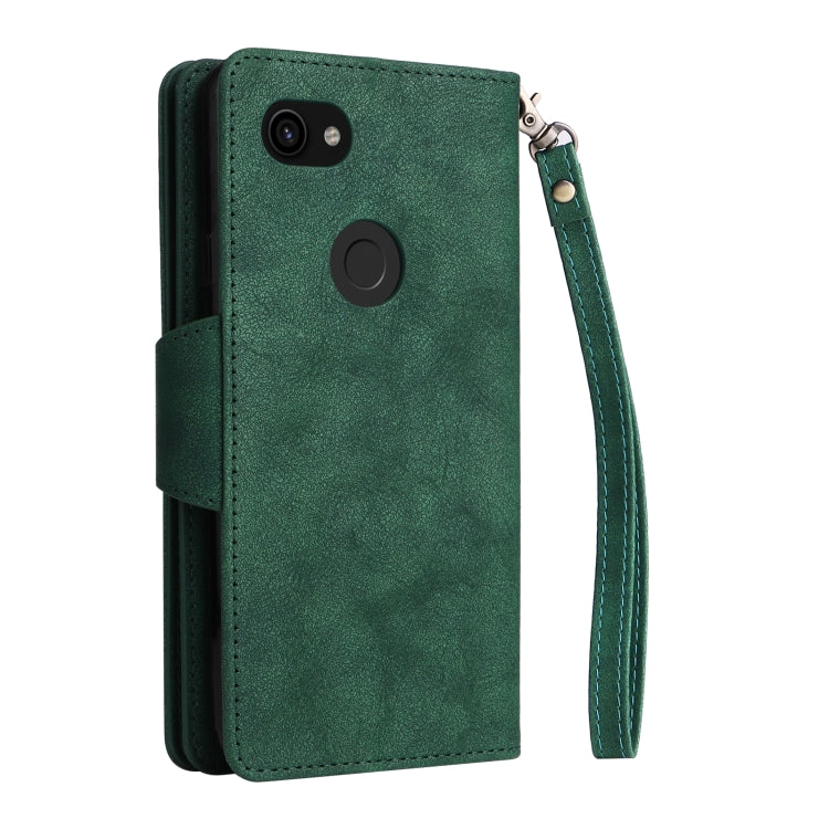 For Google Pixel 3A Rivet Buckle 9 Cards Three Fold Leather Phone Case(Green) - Google Cases by PMC TechLife | Online Shopping South Africa | PMC TechLife | Buy Now Pay Later Mobicred