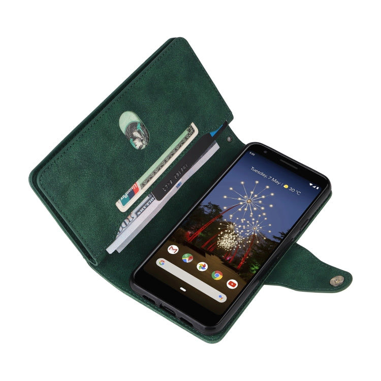 For Google Pixel 3A Rivet Buckle 9 Cards Three Fold Leather Phone Case(Green) - Google Cases by PMC TechLife | Online Shopping South Africa | PMC TechLife | Buy Now Pay Later Mobicred