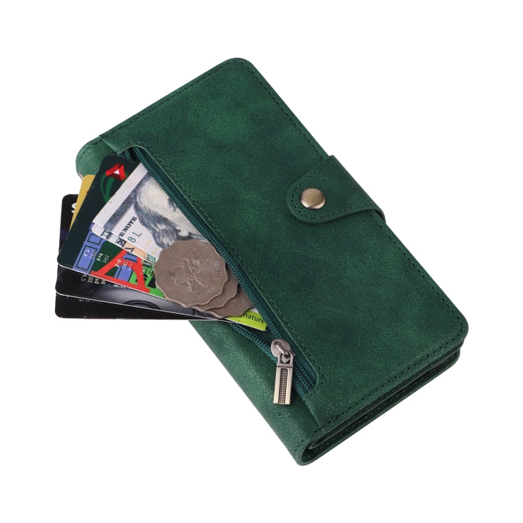 For Google Pixel 3A Rivet Buckle 9 Cards Three Fold Leather Phone Case(Green) - Google Cases by PMC TechLife | Online Shopping South Africa | PMC TechLife | Buy Now Pay Later Mobicred