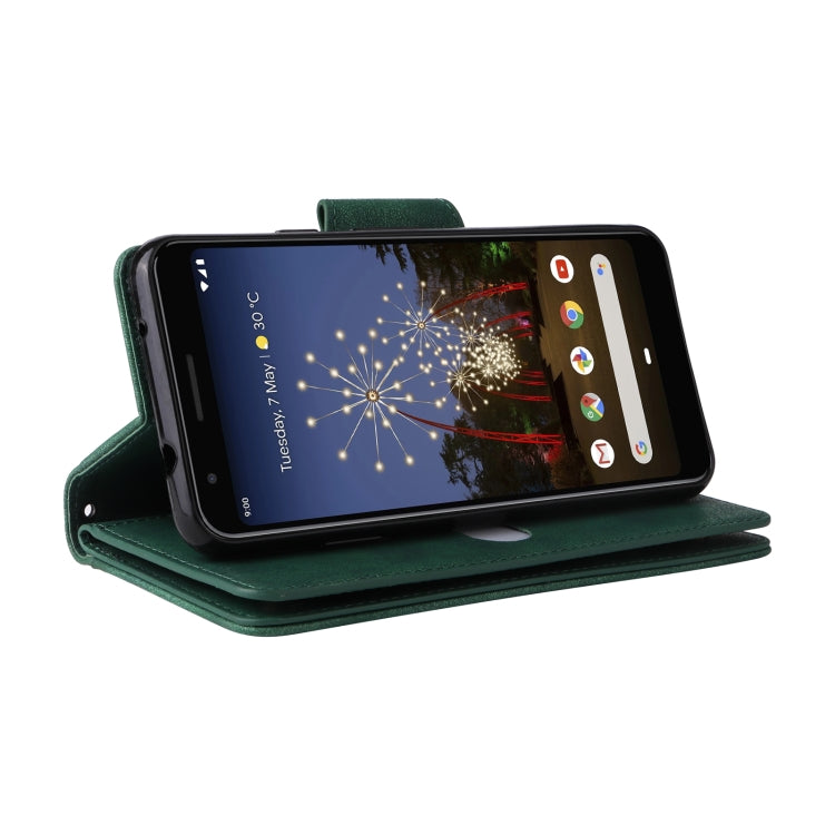 For Google Pixel 3A Rivet Buckle 9 Cards Three Fold Leather Phone Case(Green) - Google Cases by PMC TechLife | Online Shopping South Africa | PMC TechLife | Buy Now Pay Later Mobicred