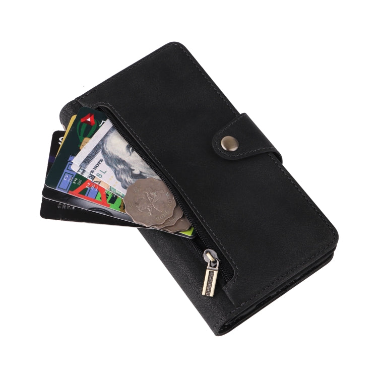 For Google Pixel 3A XL Rivet Buckle 9 Cards Three Fold Leather Phone Case(Black) - Google Cases by PMC TechLife | Online Shopping South Africa | PMC TechLife | Buy Now Pay Later Mobicred