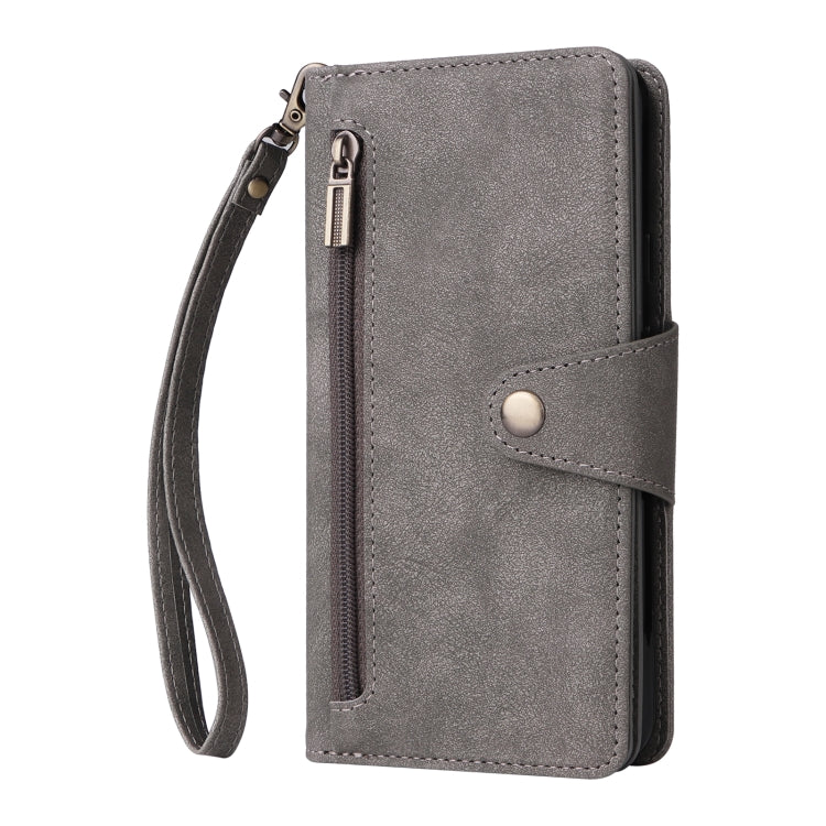 For Google Pixel 3A XL Rivet Buckle 9 Cards Three Fold Leather Phone Case(Grey) - Google Cases by PMC TechLife | Online Shopping South Africa | PMC TechLife | Buy Now Pay Later Mobicred