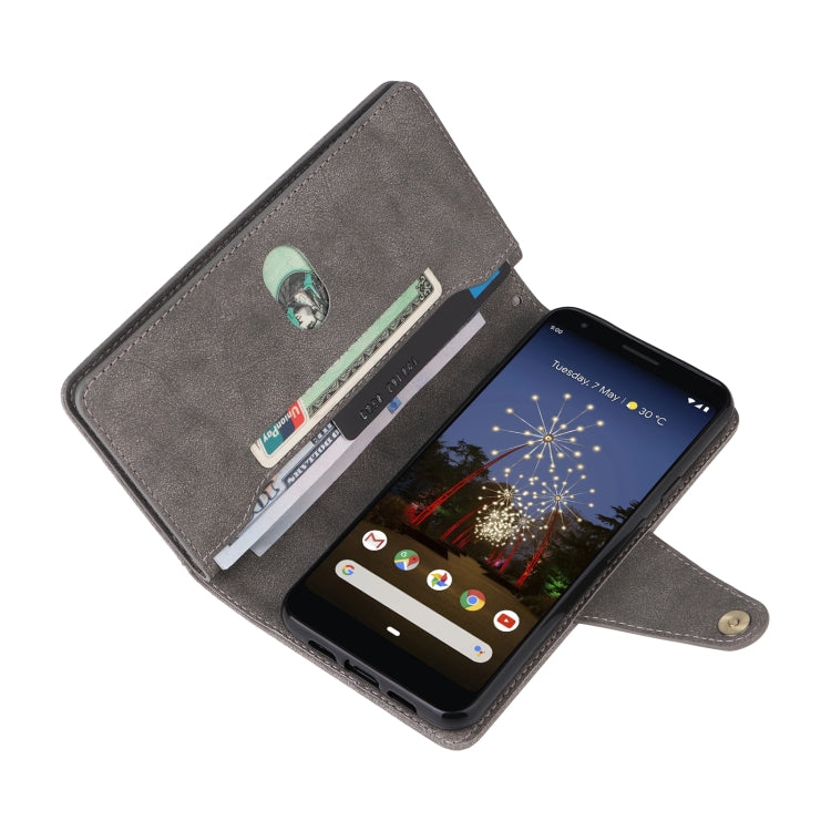 For Google Pixel 3A XL Rivet Buckle 9 Cards Three Fold Leather Phone Case(Grey) - Google Cases by PMC TechLife | Online Shopping South Africa | PMC TechLife | Buy Now Pay Later Mobicred
