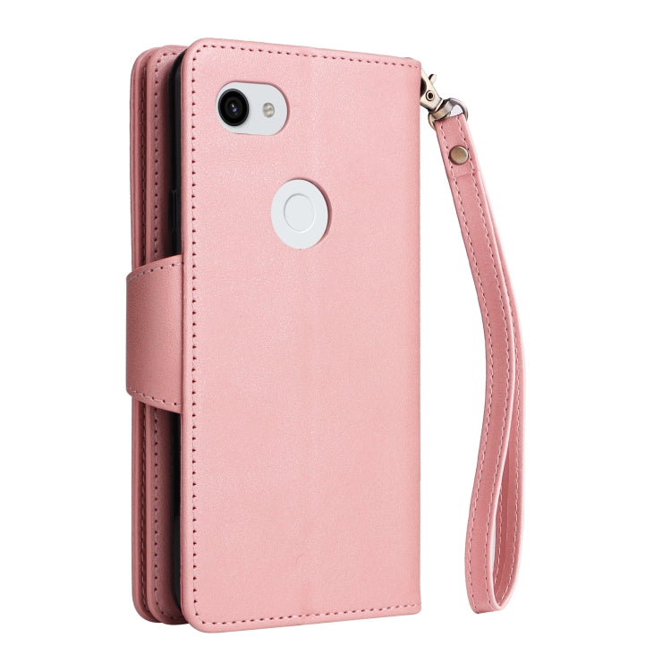 For Google Pixel 3A XL Rivet Buckle 9 Cards Three Fold Leather Phone Case(Rose Gold) - Google Cases by PMC TechLife | Online Shopping South Africa | PMC TechLife | Buy Now Pay Later Mobicred