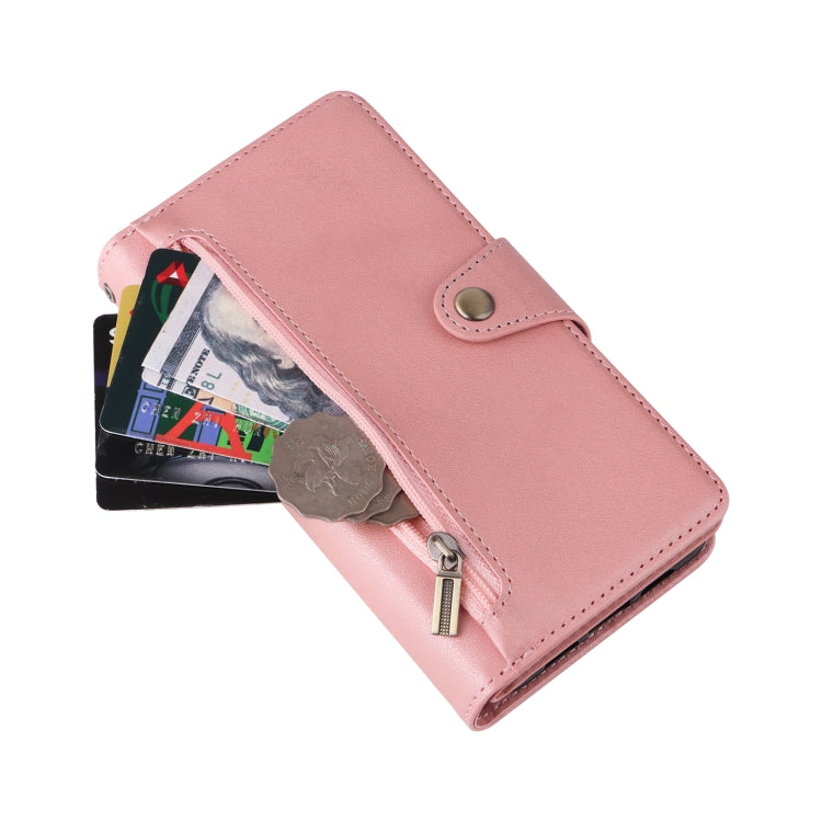 For Google Pixel 3A XL Rivet Buckle 9 Cards Three Fold Leather Phone Case(Rose Gold) - Google Cases by PMC TechLife | Online Shopping South Africa | PMC TechLife | Buy Now Pay Later Mobicred