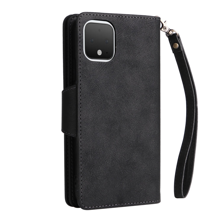 For Google Pixel 4 Rivet Buckle 9 Cards Three Fold Leather Phone Case(Black) - Google Cases by PMC TechLife | Online Shopping South Africa | PMC TechLife | Buy Now Pay Later Mobicred