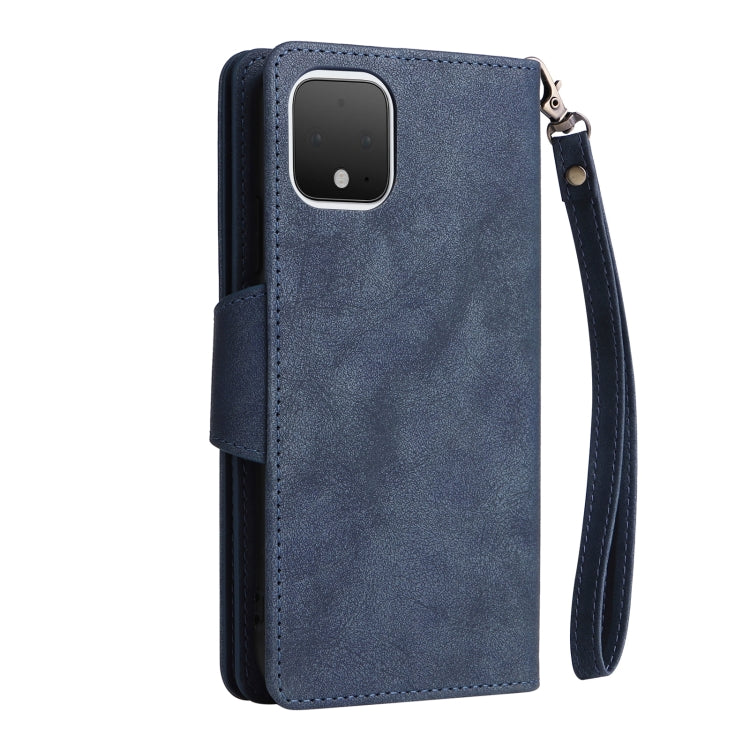 For Google Pixel 4 Rivet Buckle 9 Cards Three Fold Leather Phone Case(Blue) - Google Cases by PMC TechLife | Online Shopping South Africa | PMC TechLife | Buy Now Pay Later Mobicred