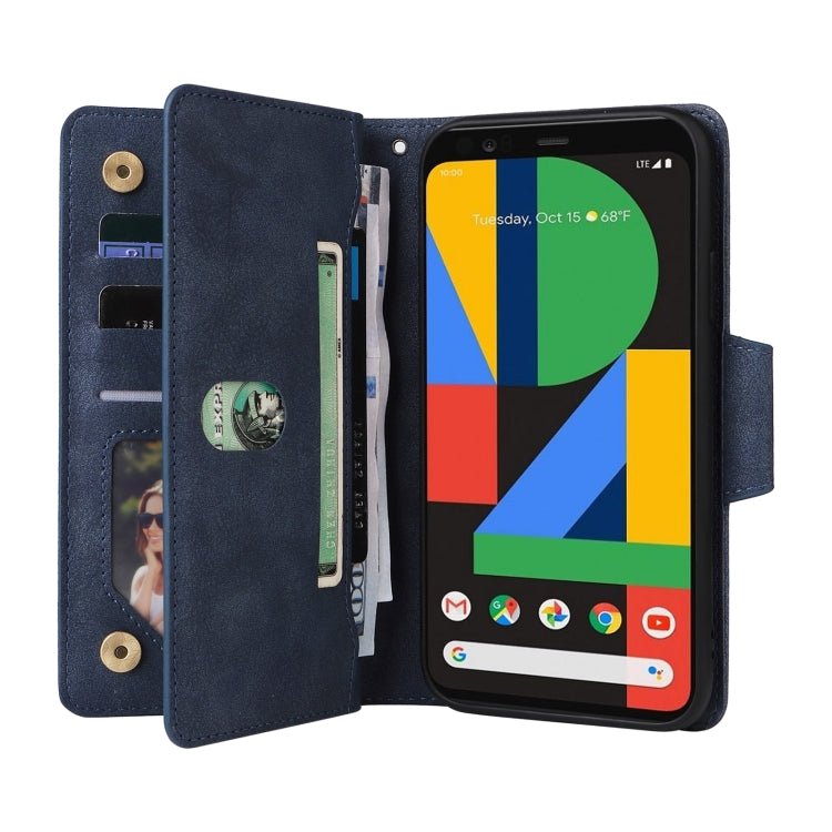 For Google Pixel 4 Rivet Buckle 9 Cards Three Fold Leather Phone Case(Blue) - Google Cases by PMC TechLife | Online Shopping South Africa | PMC TechLife | Buy Now Pay Later Mobicred