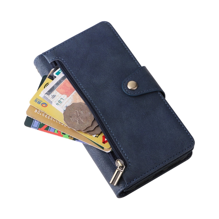 For Google Pixel 4 Rivet Buckle 9 Cards Three Fold Leather Phone Case(Blue) - Google Cases by PMC TechLife | Online Shopping South Africa | PMC TechLife | Buy Now Pay Later Mobicred