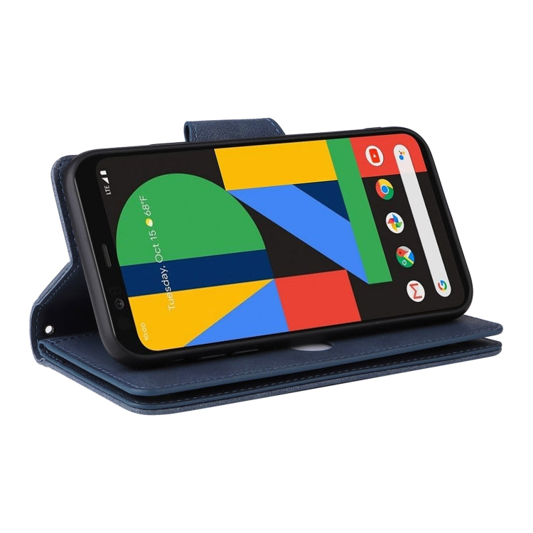 For Google Pixel 4 Rivet Buckle 9 Cards Three Fold Leather Phone Case(Blue) - Google Cases by PMC TechLife | Online Shopping South Africa | PMC TechLife | Buy Now Pay Later Mobicred