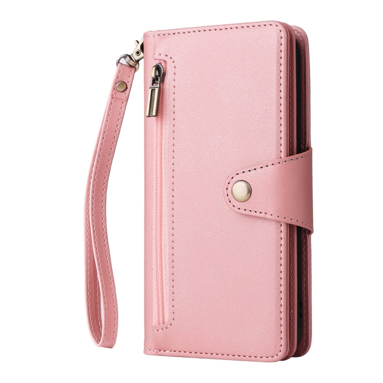 For Google Pixel 4 Rivet Buckle 9 Cards Three Fold Leather Phone Case(Rose Gold) - Google Cases by PMC TechLife | Online Shopping South Africa | PMC TechLife | Buy Now Pay Later Mobicred