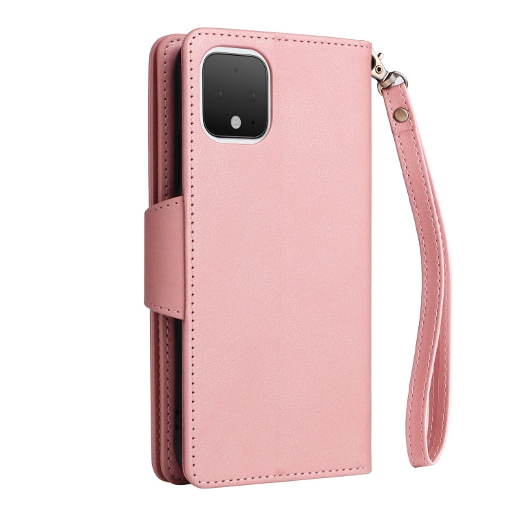 For Google Pixel 4 Rivet Buckle 9 Cards Three Fold Leather Phone Case(Rose Gold) - Google Cases by PMC TechLife | Online Shopping South Africa | PMC TechLife | Buy Now Pay Later Mobicred