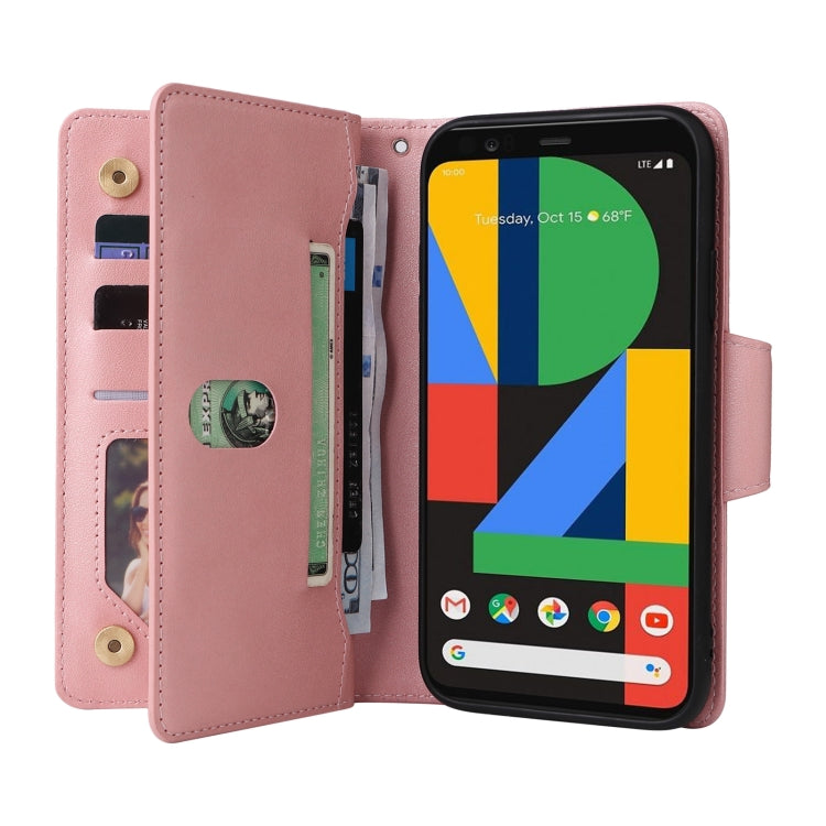 For Google Pixel 4 Rivet Buckle 9 Cards Three Fold Leather Phone Case(Rose Gold) - Google Cases by PMC TechLife | Online Shopping South Africa | PMC TechLife | Buy Now Pay Later Mobicred
