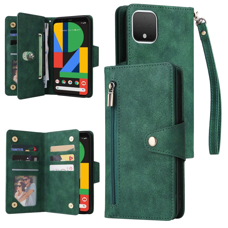 For Google Pixel 4 Rivet Buckle 9 Cards Three Fold Leather Phone Case(Green) - free shipping - PMC TechLife - Order now!