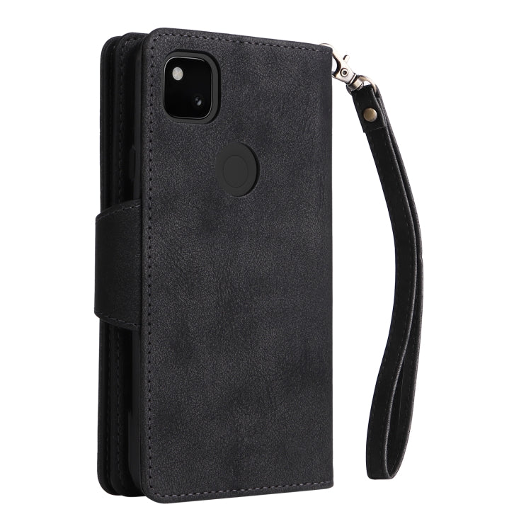 For Google Pixel 4A 4G Rivet Buckle 9 Cards Three Fold Leather Phone Case(Black) - Google Cases by PMC TechLife | Online Shopping South Africa | PMC TechLife | Buy Now Pay Later Mobicred
