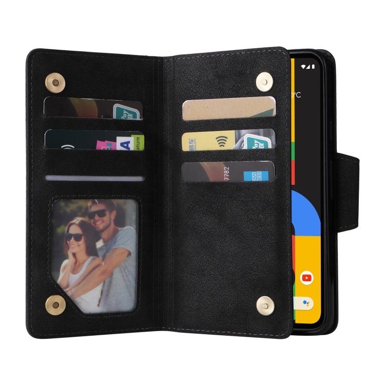 For Google Pixel 4A 4G Rivet Buckle 9 Cards Three Fold Leather Phone Case(Black) - Google Cases by PMC TechLife | Online Shopping South Africa | PMC TechLife | Buy Now Pay Later Mobicred