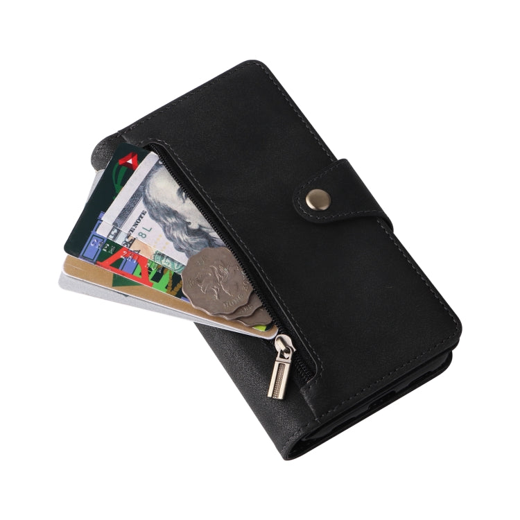 For Google Pixel 4A 4G Rivet Buckle 9 Cards Three Fold Leather Phone Case(Black) - Google Cases by PMC TechLife | Online Shopping South Africa | PMC TechLife | Buy Now Pay Later Mobicred