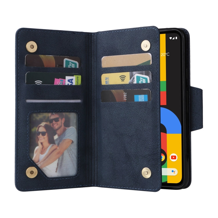 For Google Pixel 4A 4G Rivet Buckle 9 Cards Three Fold Leather Phone Case(Blue) - Google Cases by PMC TechLife | Online Shopping South Africa | PMC TechLife | Buy Now Pay Later Mobicred
