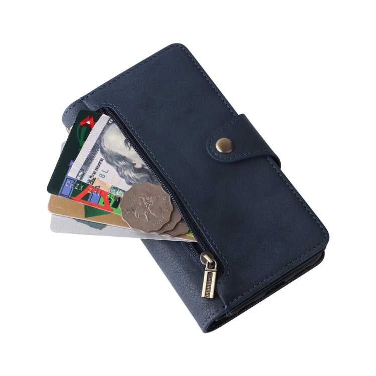 For Google Pixel 4A 4G Rivet Buckle 9 Cards Three Fold Leather Phone Case(Blue) - Google Cases by PMC TechLife | Online Shopping South Africa | PMC TechLife | Buy Now Pay Later Mobicred