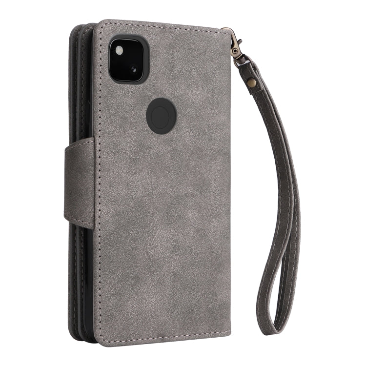 For Google Pixel 4A 4G Rivet Buckle 9 Cards Three Fold Leather Phone Case(Grey) - Google Cases by PMC TechLife | Online Shopping South Africa | PMC TechLife | Buy Now Pay Later Mobicred