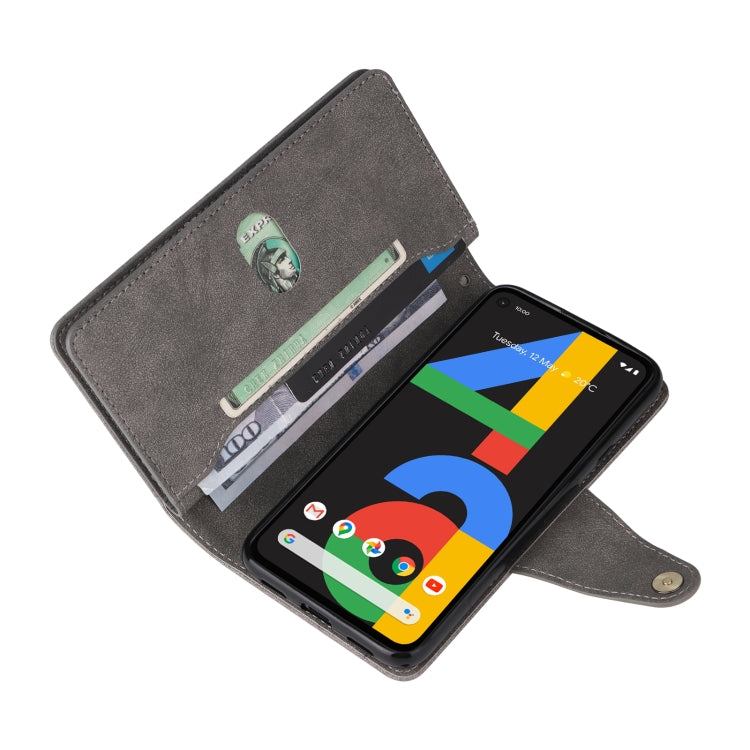 For Google Pixel 4A 4G Rivet Buckle 9 Cards Three Fold Leather Phone Case(Grey) - Google Cases by PMC TechLife | Online Shopping South Africa | PMC TechLife | Buy Now Pay Later Mobicred