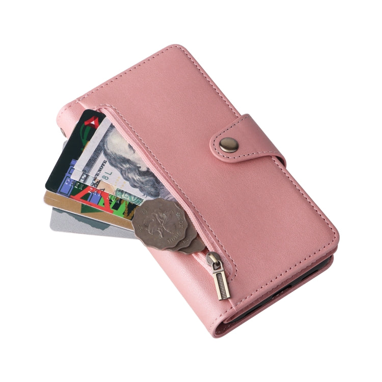 For Google Pixel 4A 4G Rivet Buckle 9 Cards Three Fold Leather Phone Case(Rose Gold) - Google Cases by PMC TechLife | Online Shopping South Africa | PMC TechLife | Buy Now Pay Later Mobicred