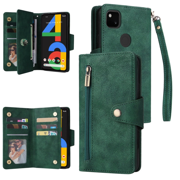 For Google Pixel 4A 4G Rivet Buckle 9 Cards Three Fold Leather Phone Case(Green) - free shipping - PMC TechLife - Order now!