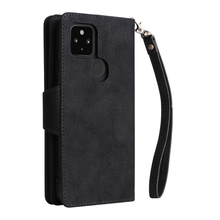 For Google Pixel 4A 5G Rivet Buckle 9 Cards Three Fold Leather Phone Case(Black) - Google Cases by PMC TechLife | Online Shopping South Africa | PMC TechLife | Buy Now Pay Later Mobicred
