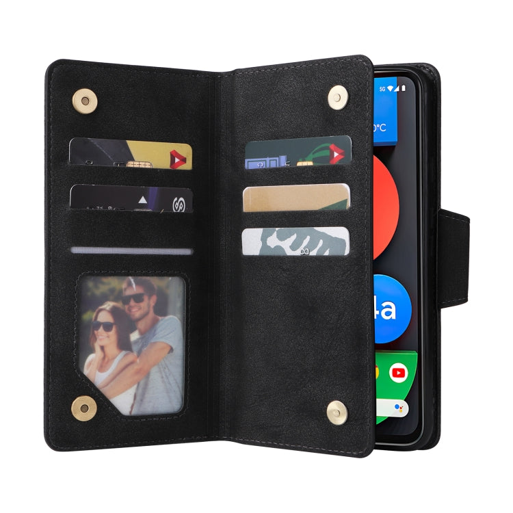 For Google Pixel 4A 5G Rivet Buckle 9 Cards Three Fold Leather Phone Case(Black) - Google Cases by PMC TechLife | Online Shopping South Africa | PMC TechLife | Buy Now Pay Later Mobicred