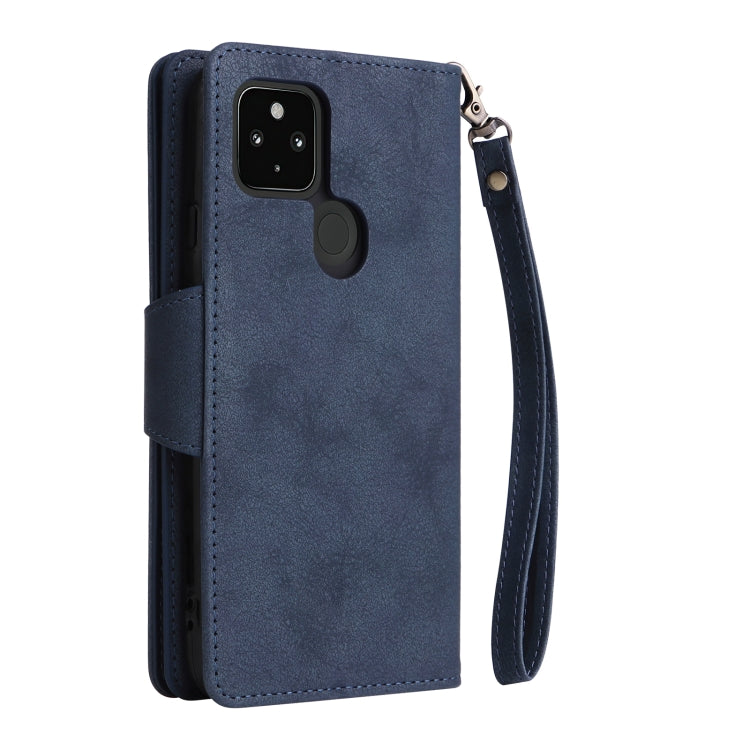 For Google Pixel 4A 5G Rivet Buckle 9 Cards Three Fold Leather Phone Case(Blue) - Google Cases by PMC TechLife | Online Shopping South Africa | PMC TechLife | Buy Now Pay Later Mobicred