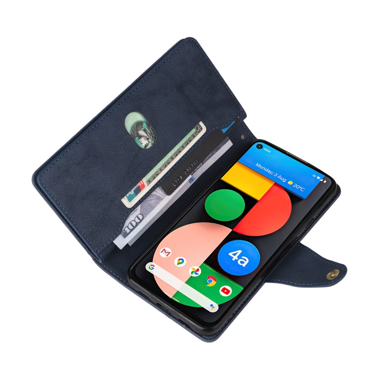 For Google Pixel 4A 5G Rivet Buckle 9 Cards Three Fold Leather Phone Case(Blue) - Google Cases by PMC TechLife | Online Shopping South Africa | PMC TechLife | Buy Now Pay Later Mobicred