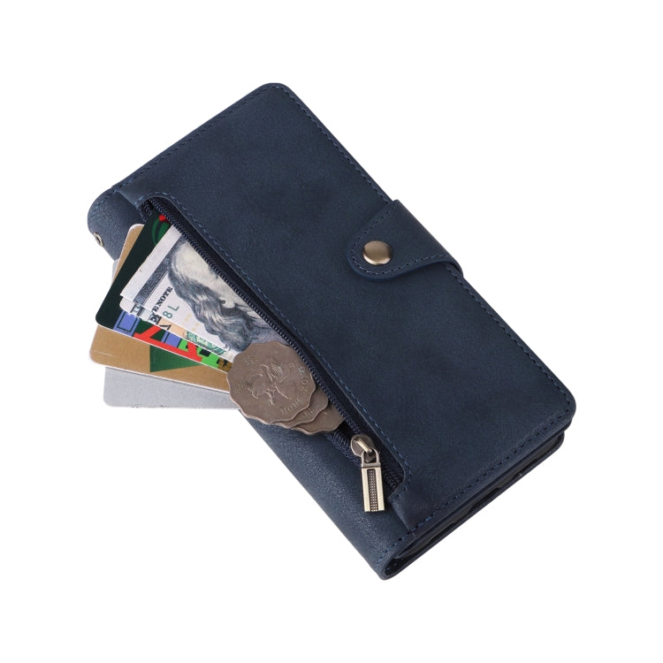 For Google Pixel 4A 5G Rivet Buckle 9 Cards Three Fold Leather Phone Case(Blue) - Google Cases by PMC TechLife | Online Shopping South Africa | PMC TechLife | Buy Now Pay Later Mobicred