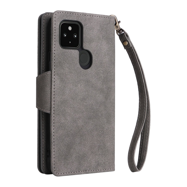 For Google Pixel 4A 5G Rivet Buckle 9 Cards Three Fold Leather Phone Case(Grey) - Google Cases by PMC TechLife | Online Shopping South Africa | PMC TechLife | Buy Now Pay Later Mobicred