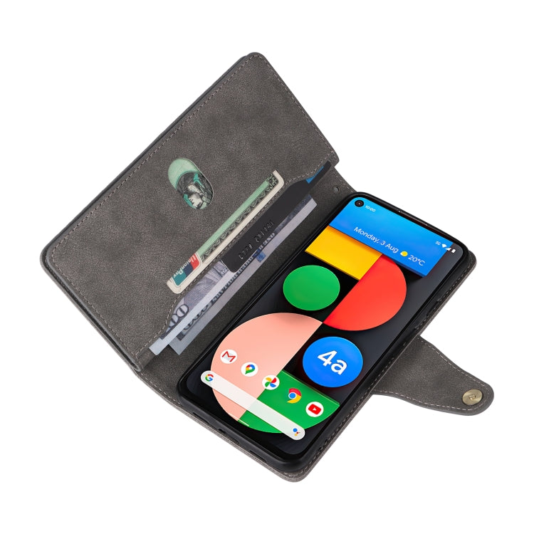 For Google Pixel 4A 5G Rivet Buckle 9 Cards Three Fold Leather Phone Case(Grey) - Google Cases by PMC TechLife | Online Shopping South Africa | PMC TechLife | Buy Now Pay Later Mobicred