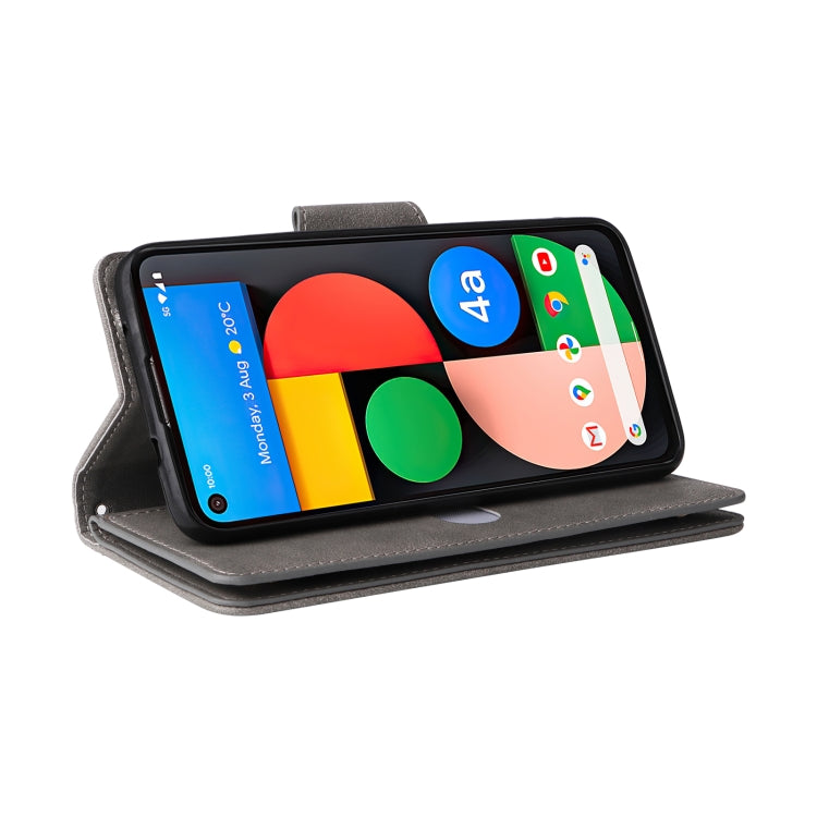 For Google Pixel 4A 5G Rivet Buckle 9 Cards Three Fold Leather Phone Case(Grey) - Google Cases by PMC TechLife | Online Shopping South Africa | PMC TechLife | Buy Now Pay Later Mobicred