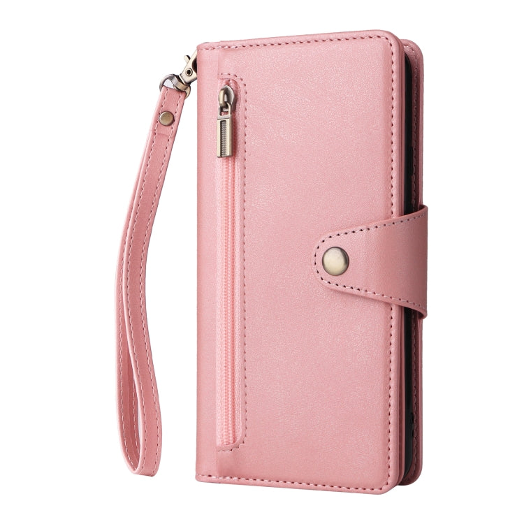 For Google Pixel 4A 5G Rivet Buckle 9 Cards Three Fold Leather Phone Case(Rose Gold) - Google Cases by PMC TechLife | Online Shopping South Africa | PMC TechLife | Buy Now Pay Later Mobicred